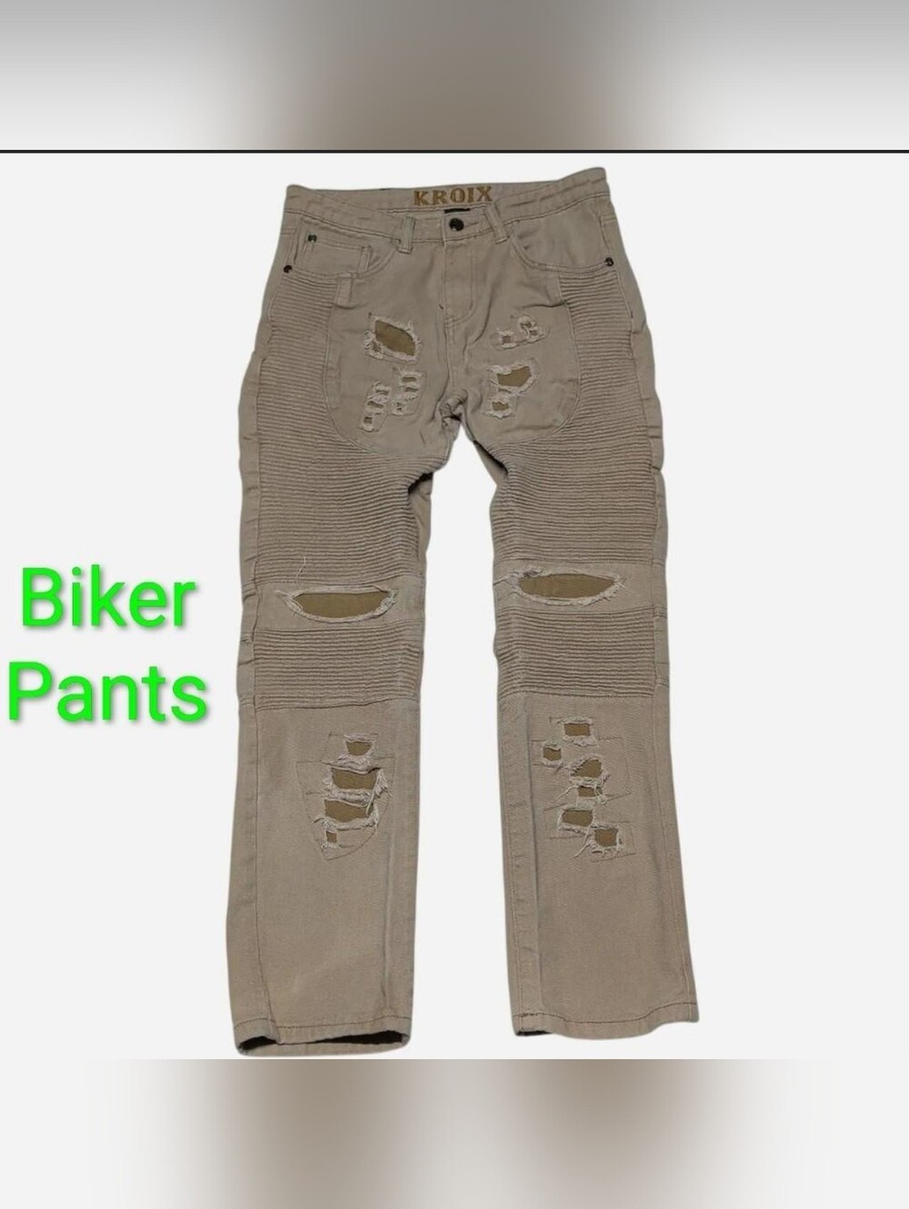 Kroix Men’s Distressed Tan Biker Jeans